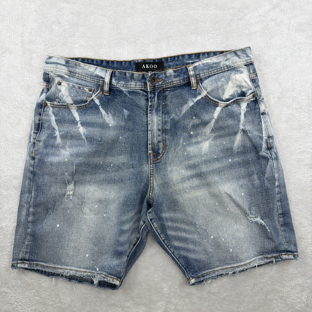 AKOO Shorts Mens 38‎ Blue Acid Wash Fit Denim Bermuda Distressed Pockets Y2K
